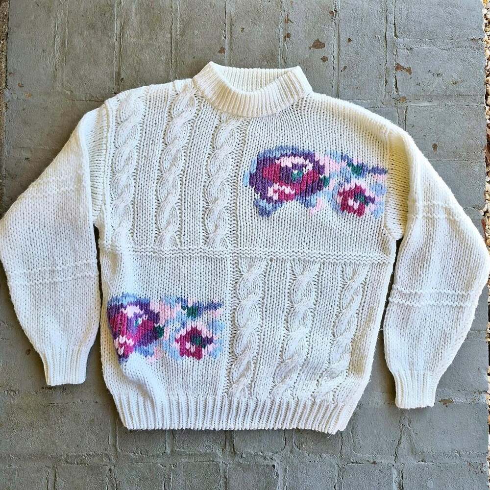 Vintage 80s/90s rafferty floralpatchwork cable knit sweater